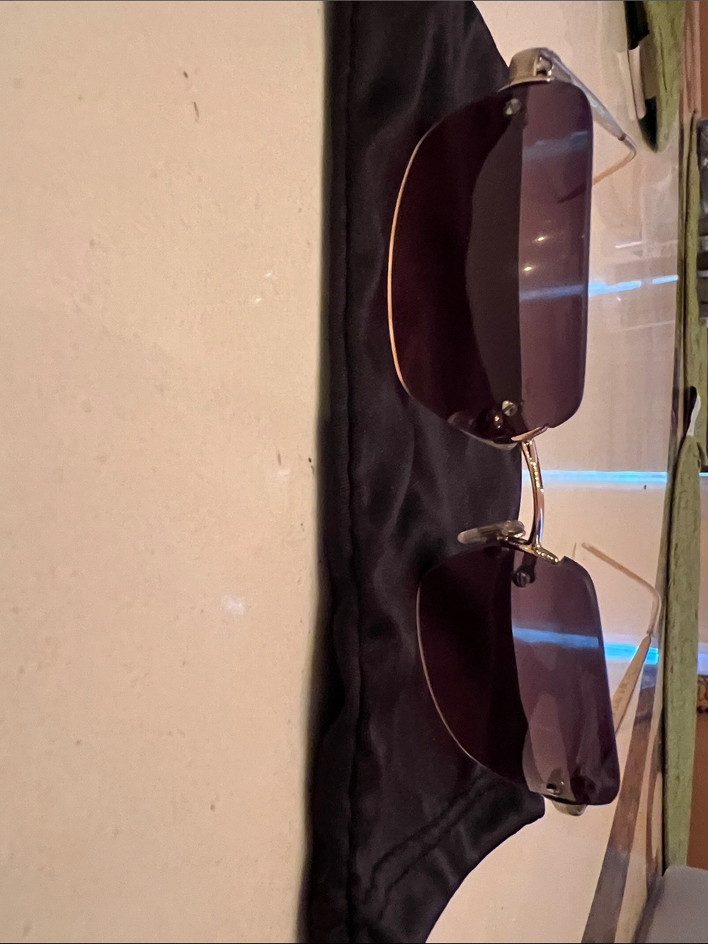 Emporio Armani Rimless Sunglasses with Purple Lenses and Gold Frame